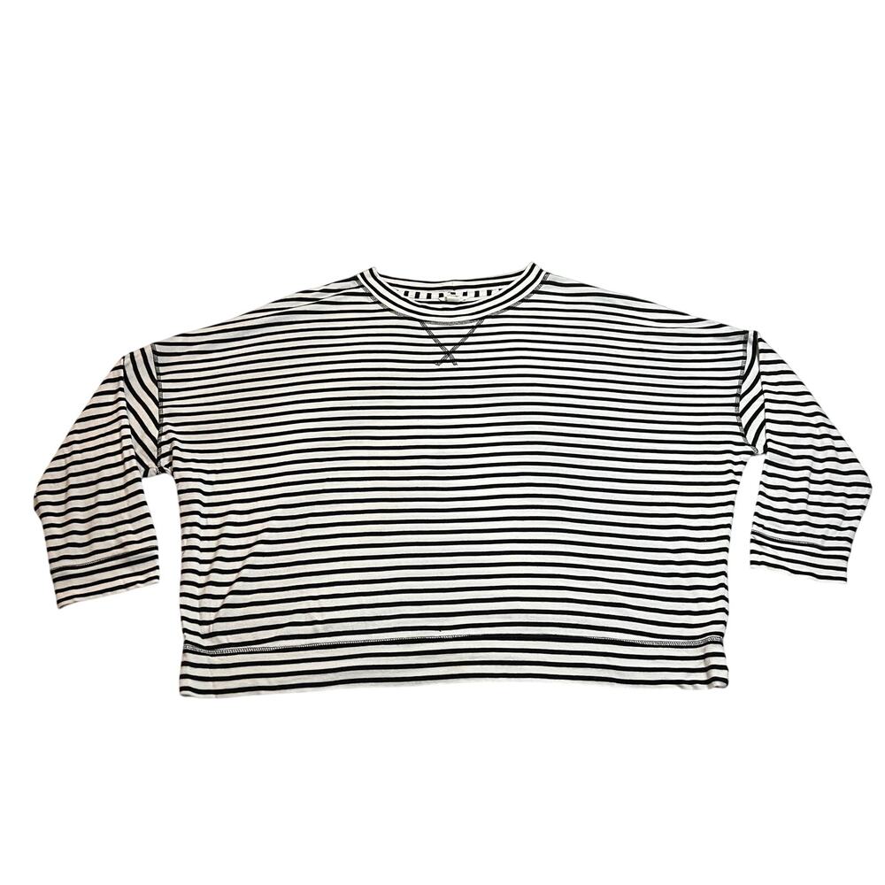 Caslon Crewneck Stripe Drop Shoulder Top Size XXL Casual Preppy Classic Neutral